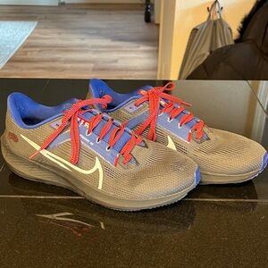 Nike Buffalo Bills Gray and Blue Sneakers with Red Laces